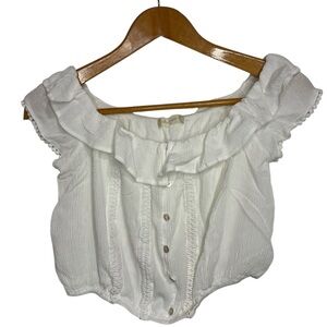 ALTAR’D STATE White Off Shoulder Bohemian Crop Top Ball Lace Spring Summer Sz S
